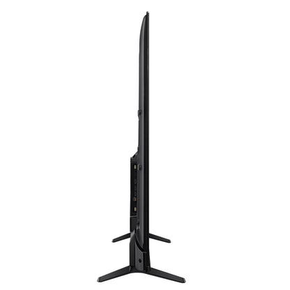 Hisense 50A6KEN Kenya side profile showing ultra-slim panel depth, side-mounted ports, and single centre stand leg