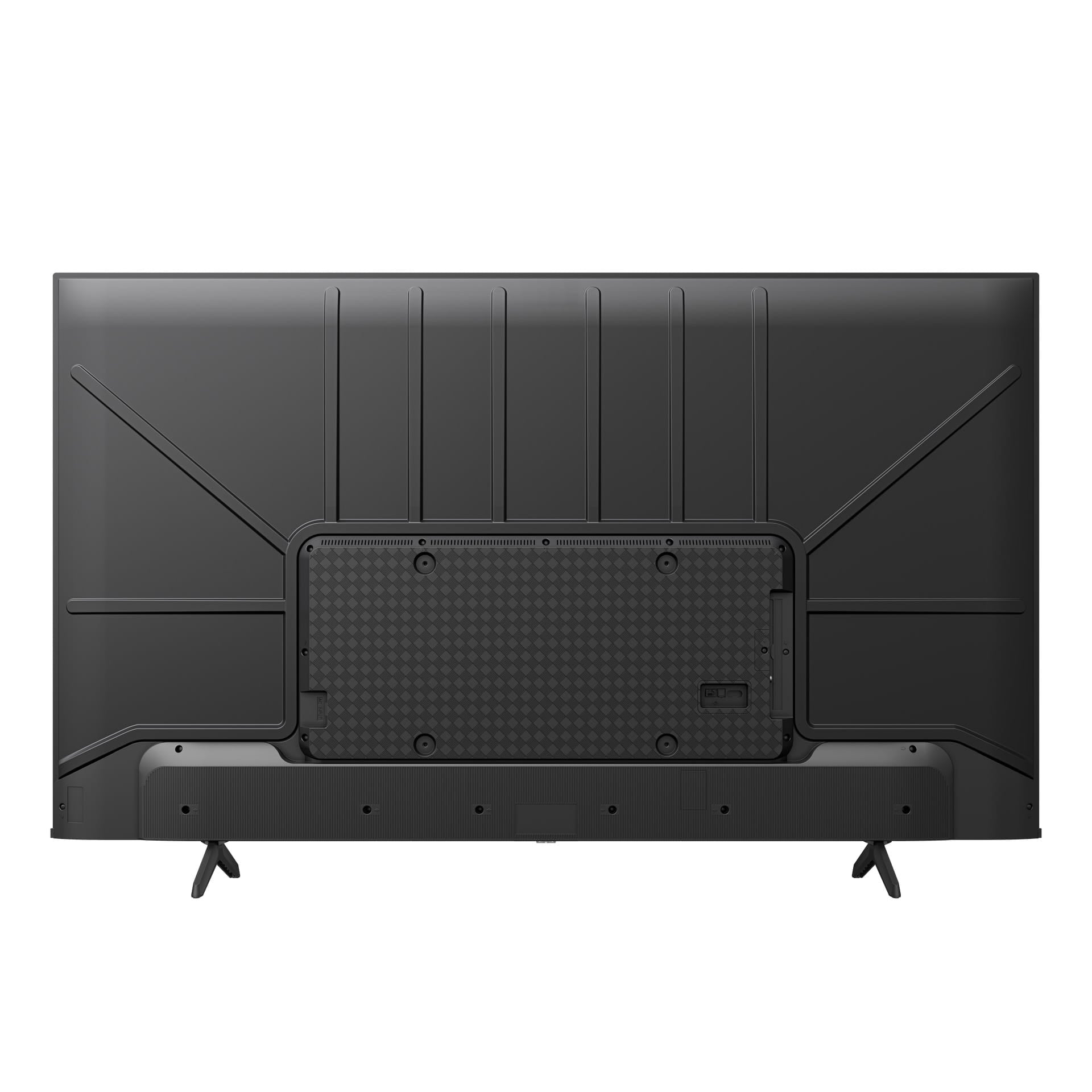 Hisense 50A6KEN Kenya rear panel full view showing VESA mount plate, structural ribbing, and dual stand legs