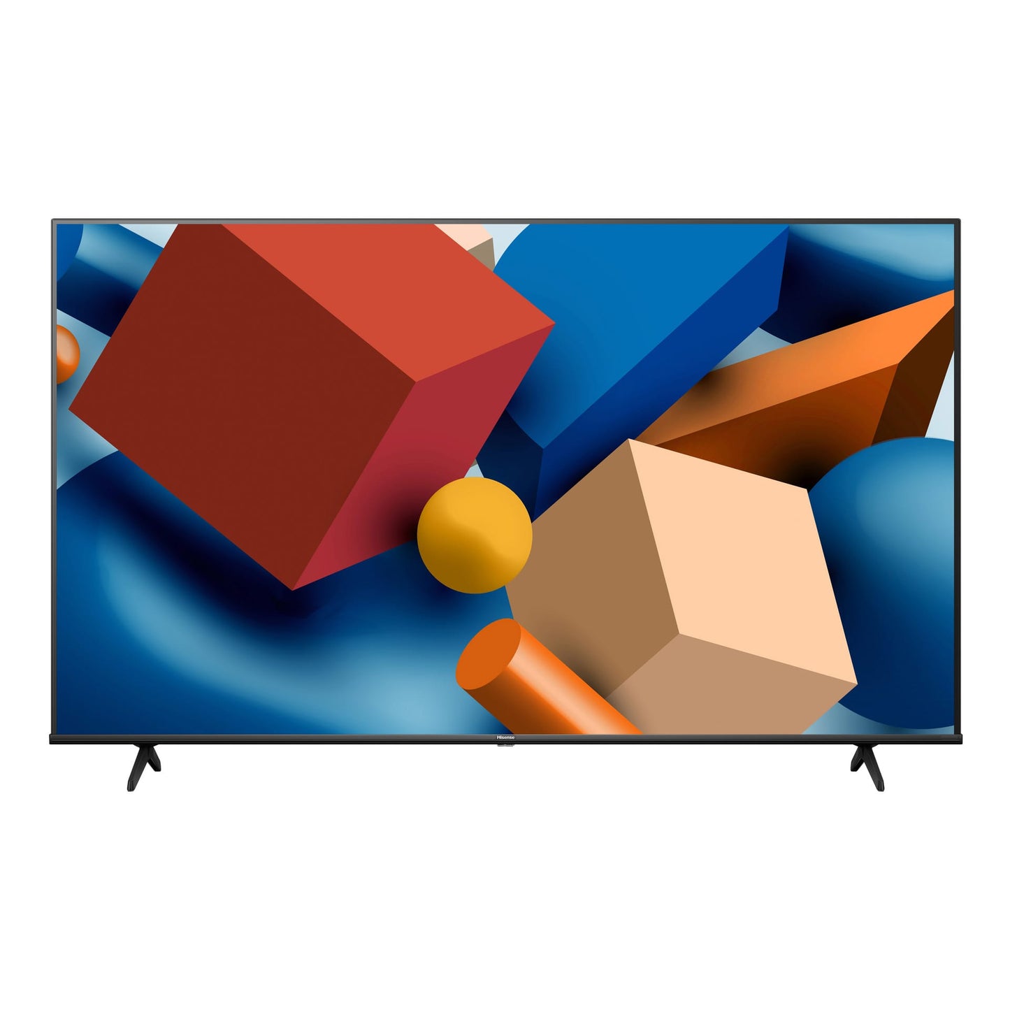 Hisense 50A6KEN Kenya 50-inch 4K UHD Smart Frameless TV, straight-on front view, slim bezel, dual stand legs