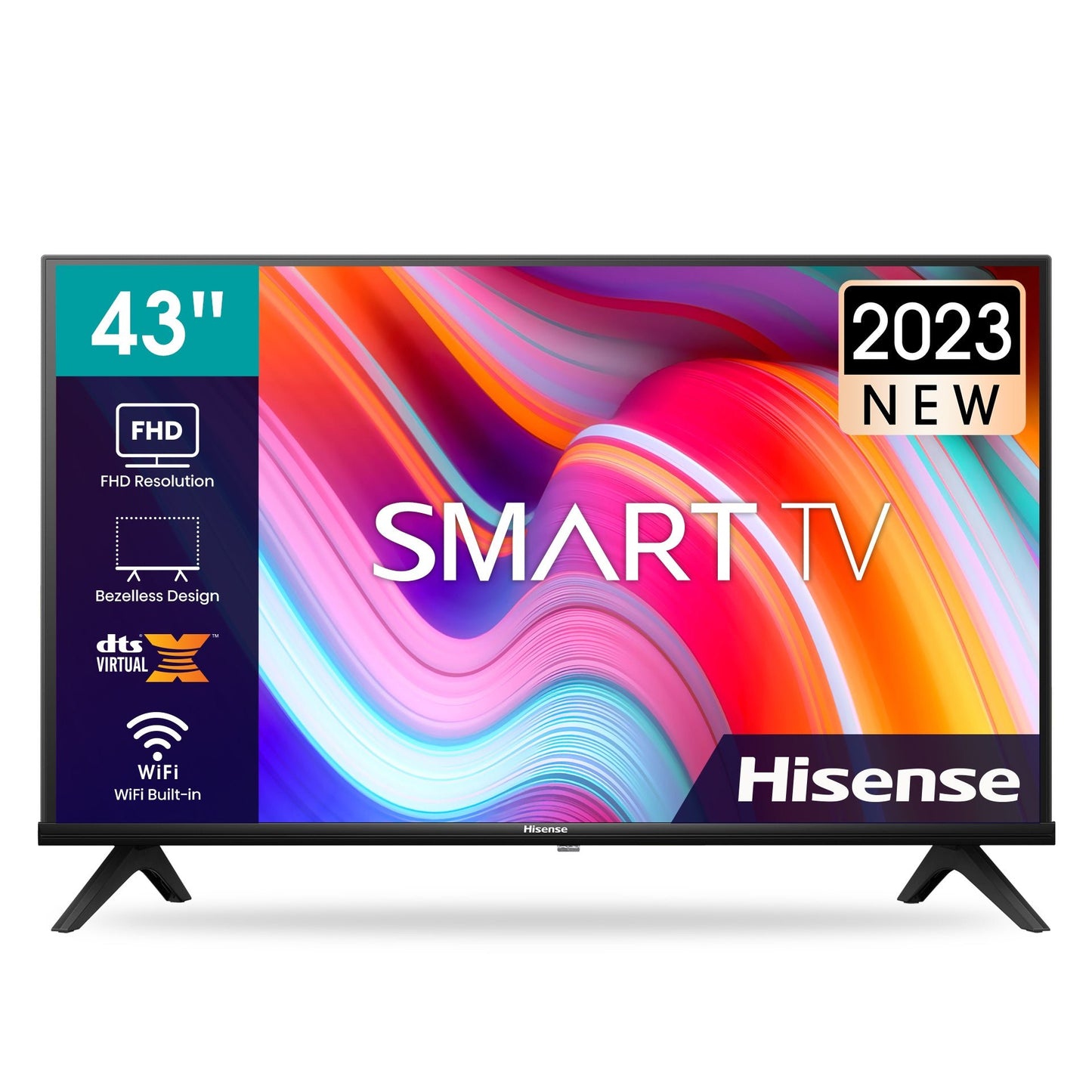 Hisense 50A6KEN Kenya 50-inch 4K UHD Smart Frameless TV, 3/4 front-left angle, vivid 4K display on white background