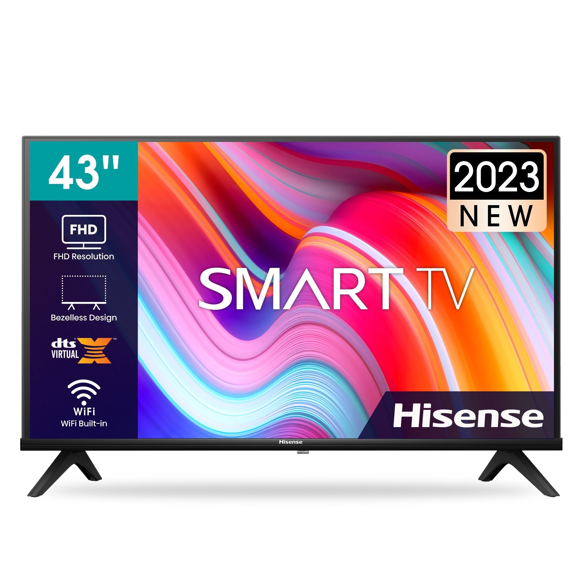 Hisense 50A6KEN Kenya 50-inch 4K UHD Smart Frameless TV, 3/4 front-left angle, vivid 4K display on white background