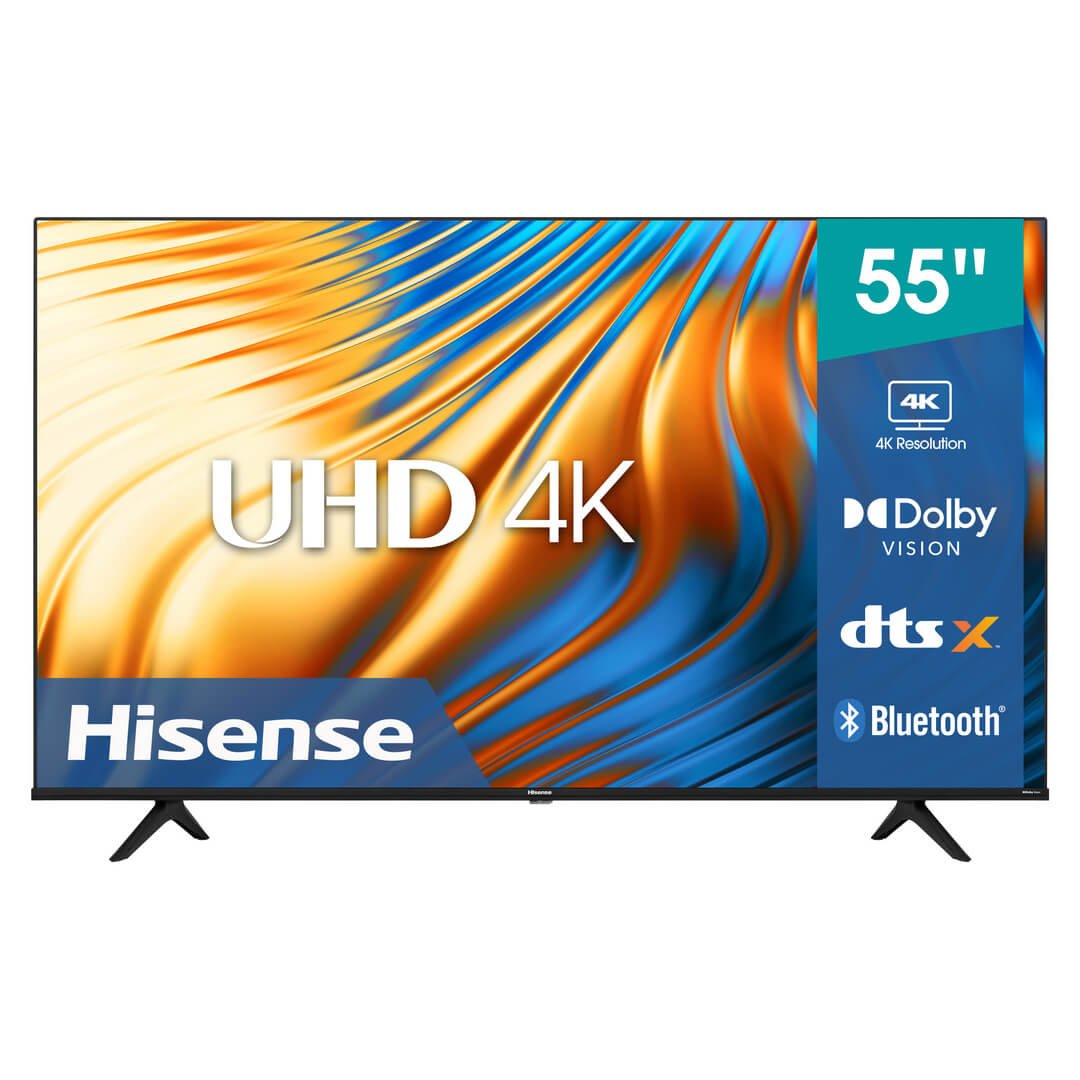 Hisense 55A6NKEN Kenya front view showing 55-inch 4K UHD screen with Dolby Vision, DTS X and Bluetooth badges