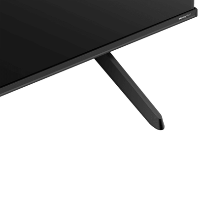 Hisense 65A6NKEN Kenya close-up of bottom-left stand leg and slim frameless bezel corner detail