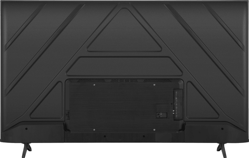 Hisense 65A6NKEN Kenya rear panel view showing VESA mount plate, structural ribbing and stand legs