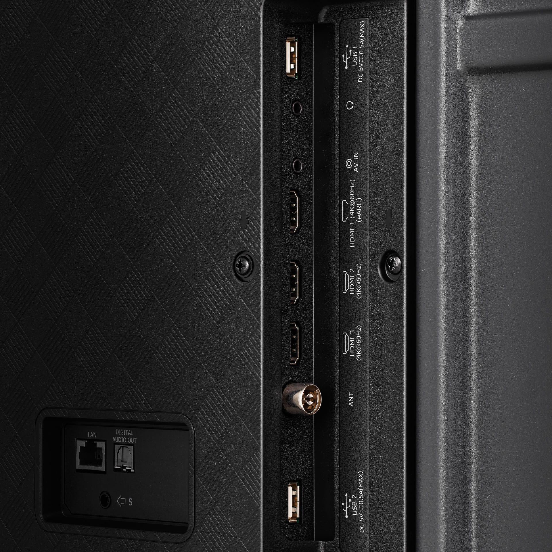 Hisense 50A6KEN Kenya rear port panel close-up showing HDMI, USB, LAN, digital audio out and ANT inputs