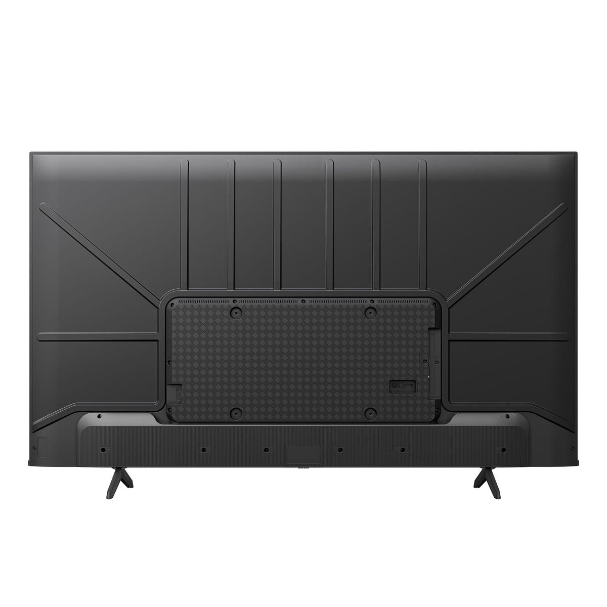 Hisense 75A6NKEN Kenya rear panel view showing VESA mount plate, structural ribbing, and two-leg stand