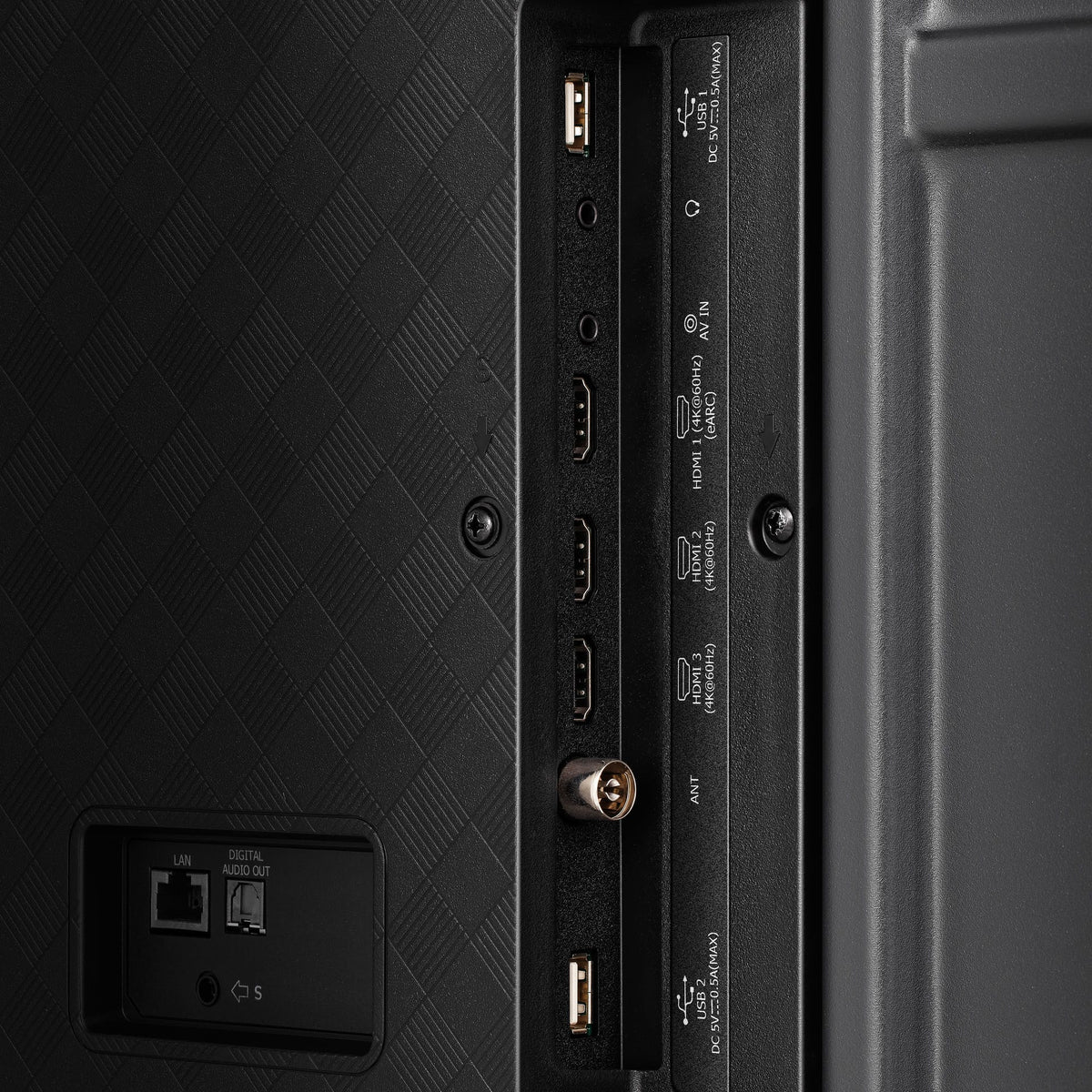 Hisense 75A6NKEN Kenya side port panel showing HDMI, USB inputs, Wi-Fi and Ethernet connectivity