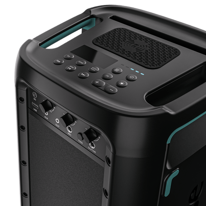Hisense Party Rocker HP100 rear view showing wireless charging and controls