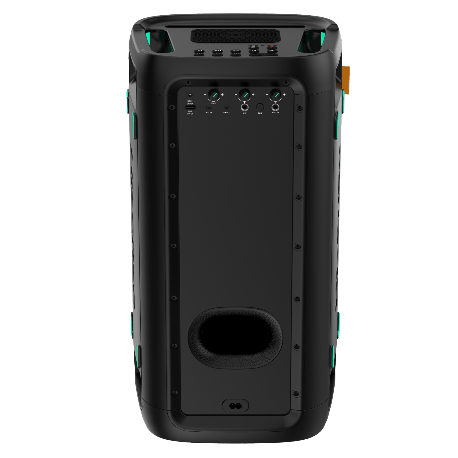 Hisense Party Rocker HP100 rear view showing wireless charging and controls