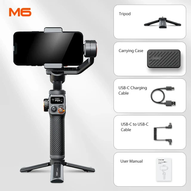 Hohem iSteady M6 Handheld Gimbal Stabilizer – Selfie Tripod for Smartphone, AI Magnetic Fill Light, Full Color Video Lights - ZAMAR AUDIO SOLUTIONS