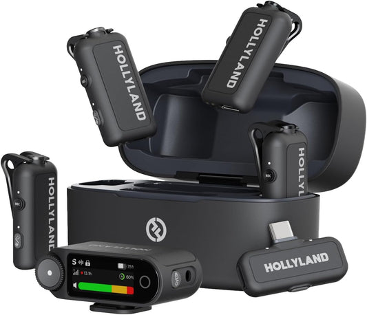 Hollyland Lark Max 2 wireless lavalier mic system with 4 transmitters and receiver