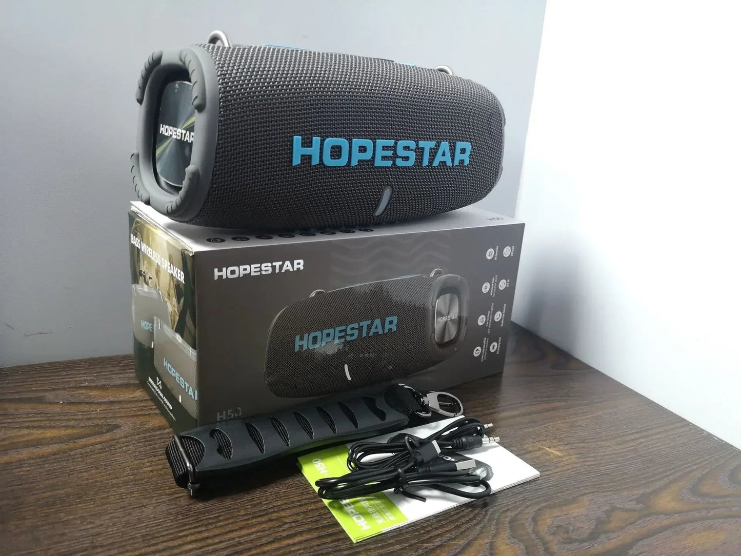 HOPESTAR H50 50W Bluetooth Speaker Kenya 3000mAh battery promo graphic showing connectivity icons on black unit