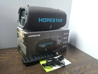 HOPESTAR H50 50W Bluetooth Speaker Kenya 3000mAh battery promo graphic showing connectivity icons on black unit