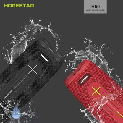 HOPESTAR H50 50W Bluetooth Speaker Kenya black and red units submerged in water splash showing IPX6 waterproof rating
