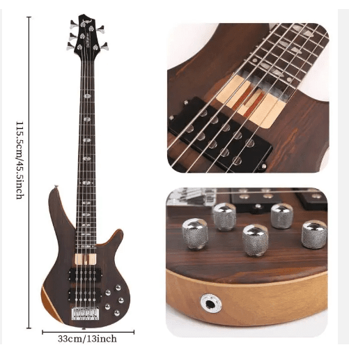 Ibanez 5-string active bass guitar Kenya — full front view with dimensions, pickup and chrome control knob detail