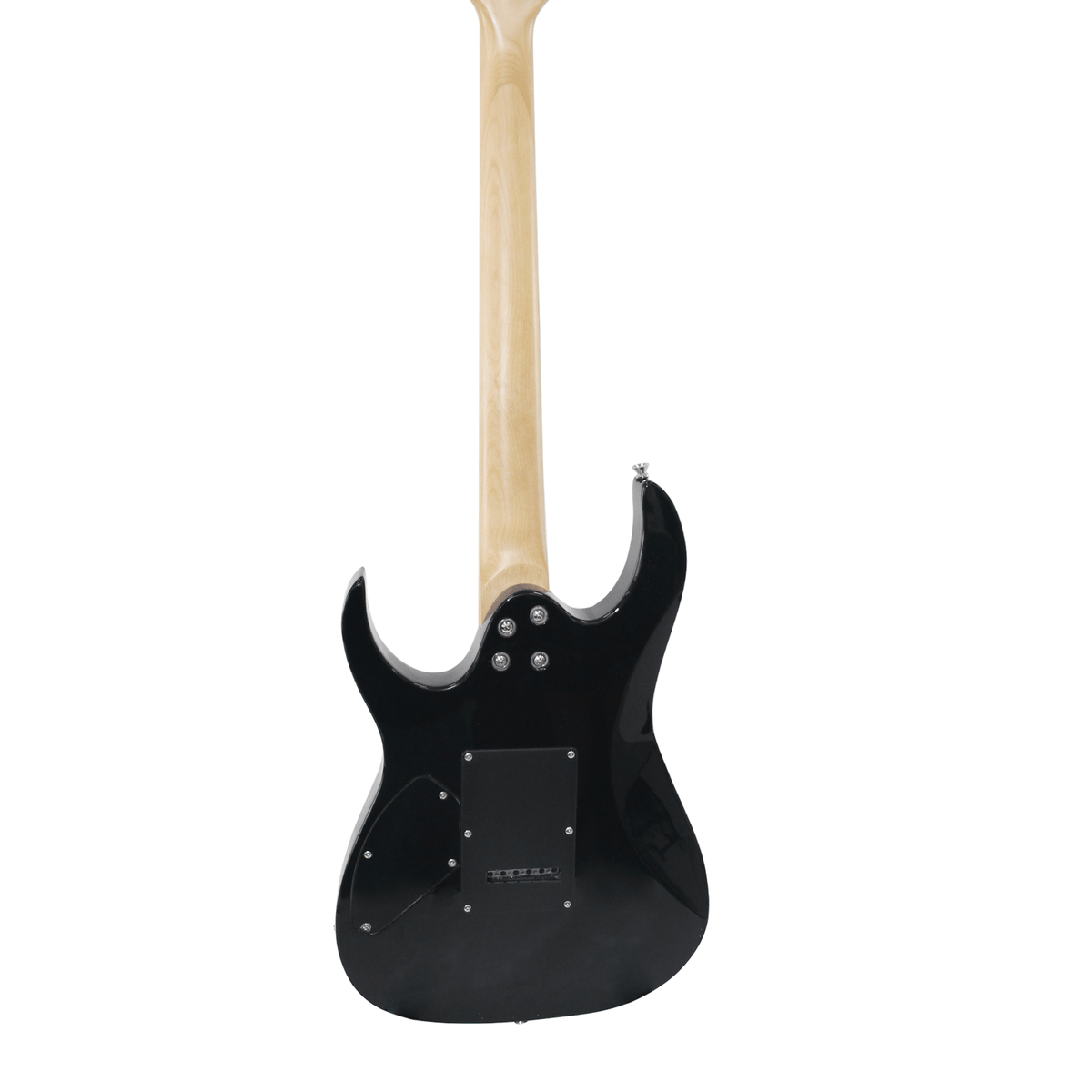 Ibanez GRX40 Kenya tremolo bridge and humbucker pickup close-up, chrome hardware detail