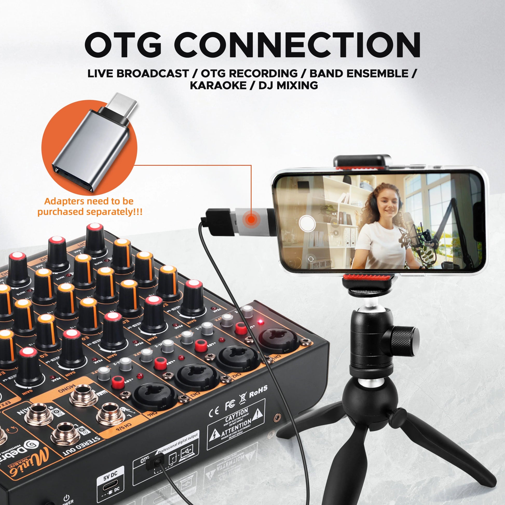 IKGE Mini6 Metal Audio Interface Mixer – 6 - Channel DJ Console with XLR 48V Power Supply, Delayed Playback Effects for PC Recording, Bands, and Podcasters - ZAMAR AUDIO SOLUTIONS