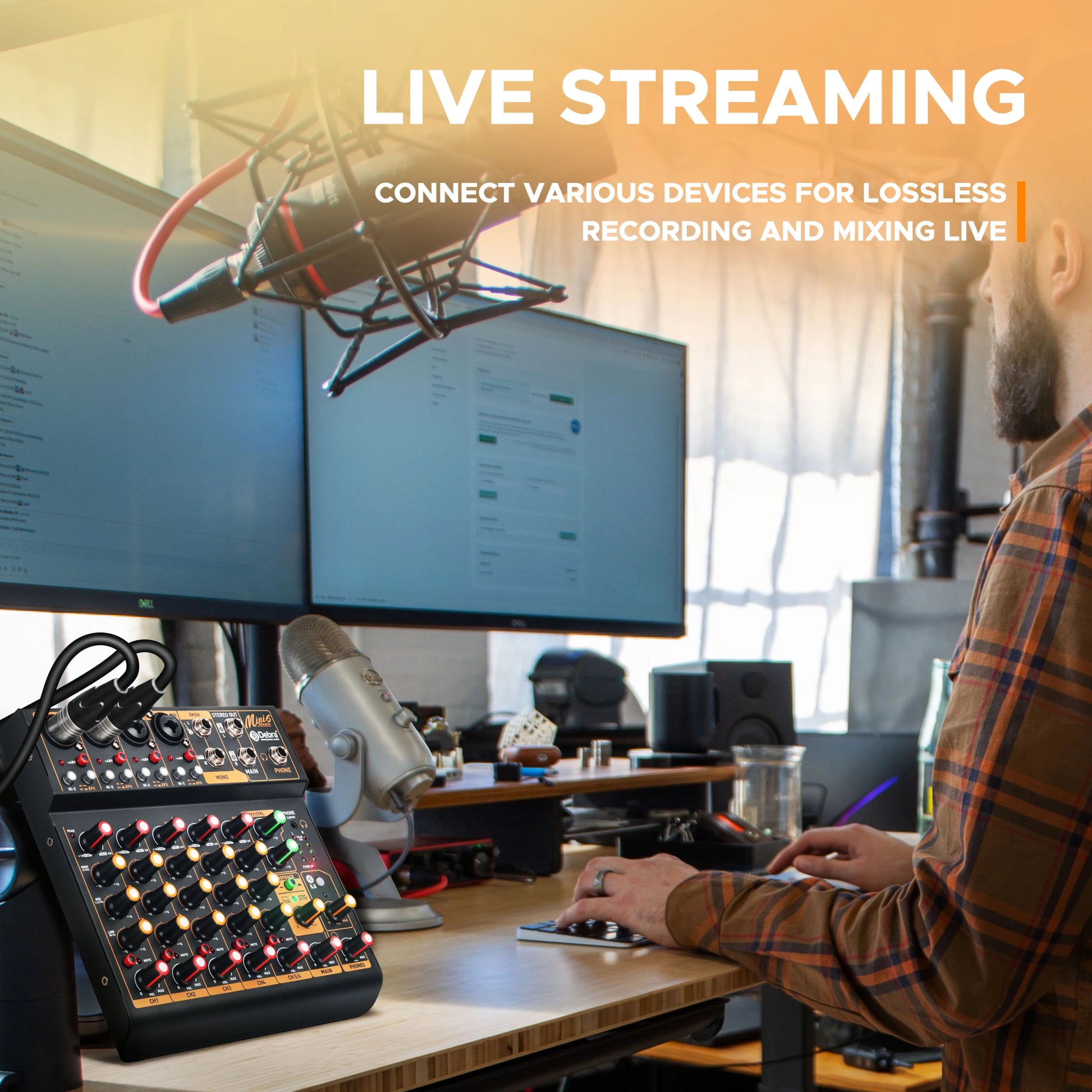 IKGE Mini6 Metal Audio Interface Mixer – 6 - Channel DJ Console with XLR 48V Power Supply, Delayed Playback Effects for PC Recording, Bands, and Podcasters - ZAMAR AUDIO SOLUTIONS