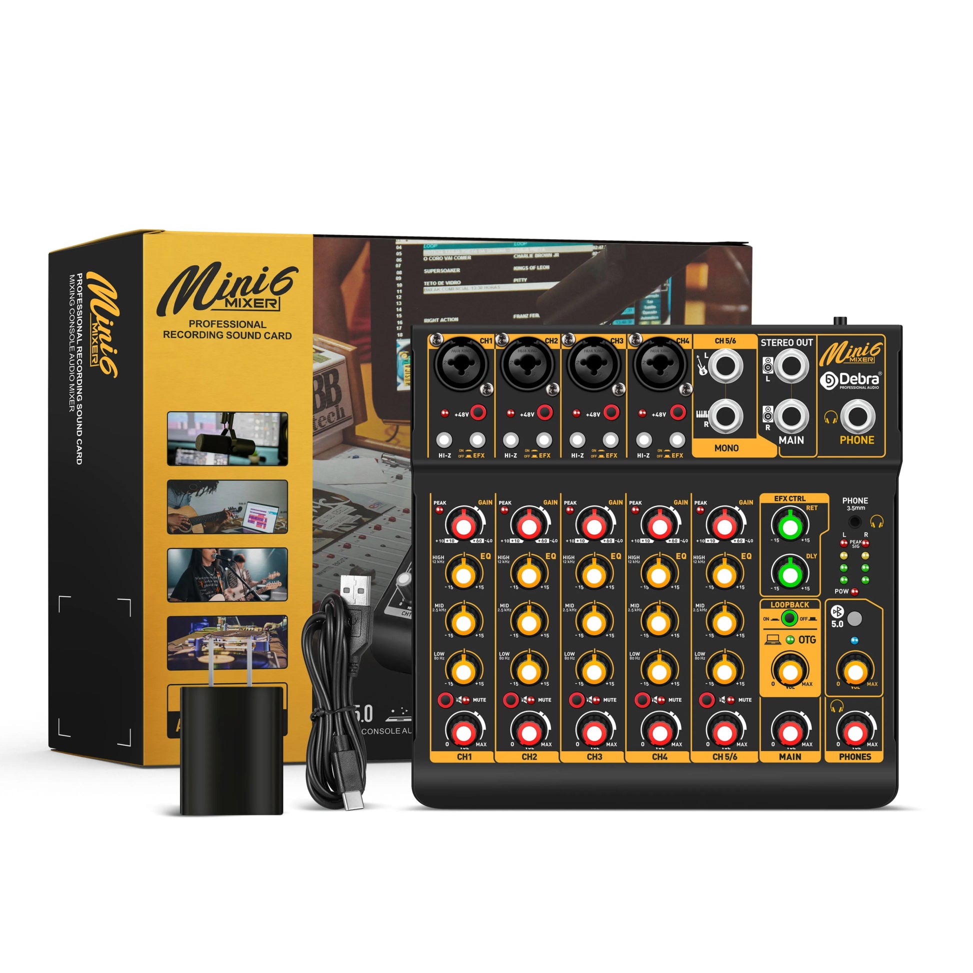IKGE Mini6 Metal Audio Interface Mixer – 6 - Channel DJ Console with XLR 48V Power Supply, Delayed Playback Effects for PC Recording, Bands, and Podcasters - ZAMAR AUDIO SOLUTIONS