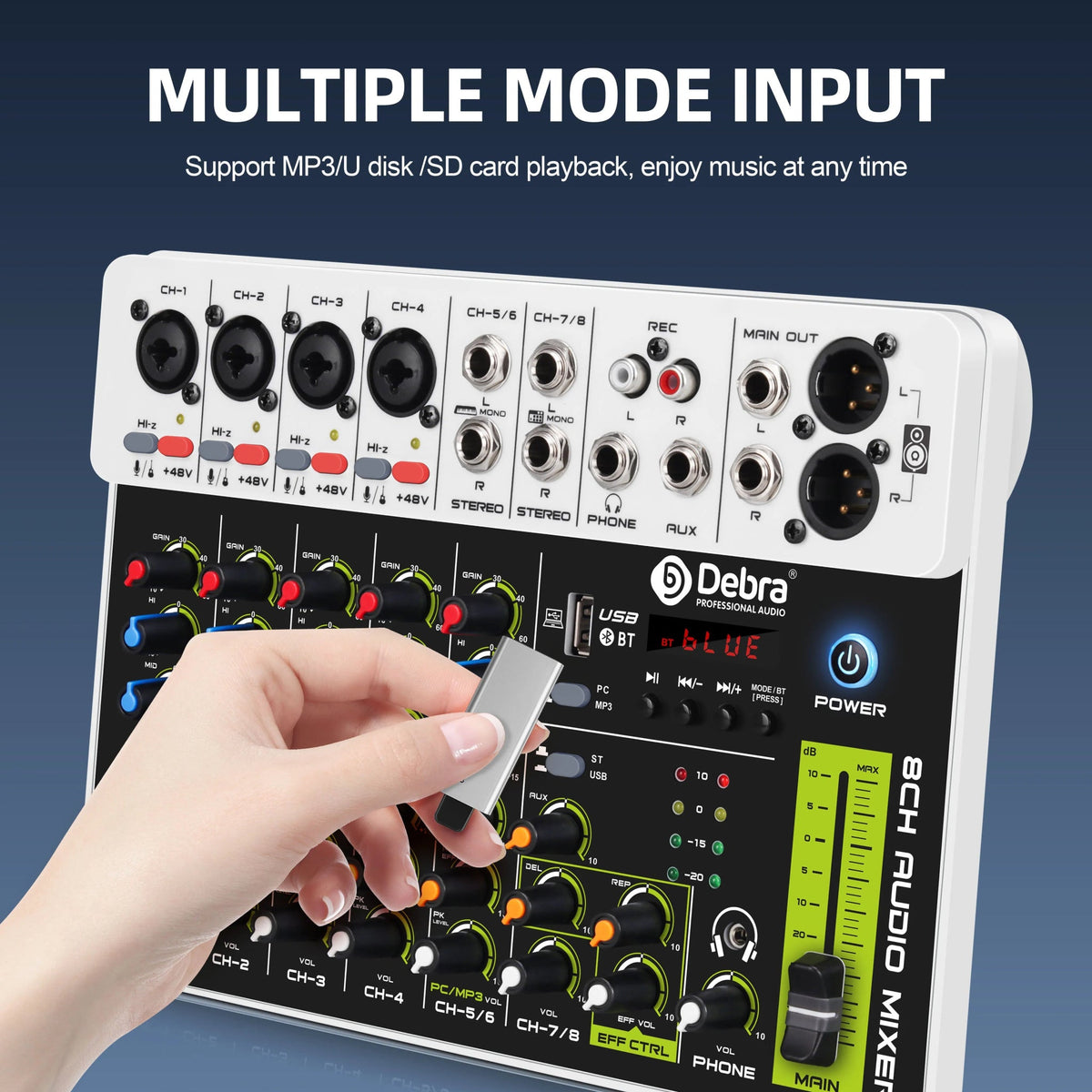 IKGE V8 8-Channel Audio Mixer DJ Console – Bluetooth 5.0, 48V Phantom Power, Delayed Replay Effects for Karaoke, PC Recording, and Podcasting - ZAMAR AUDIO SOLUTIONS