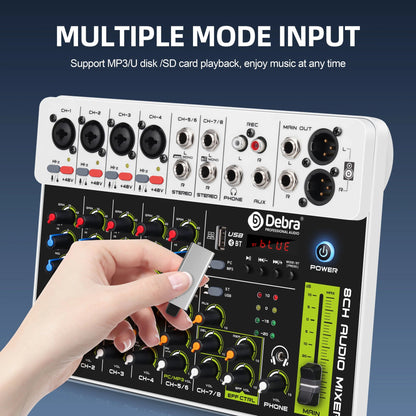 IKGE V8 8-Channel Audio Mixer DJ Console – Bluetooth 5.0, 48V Phantom Power, Delayed Replay Effects for Karaoke, PC Recording, and Podcasting - ZAMAR AUDIO SOLUTIONS