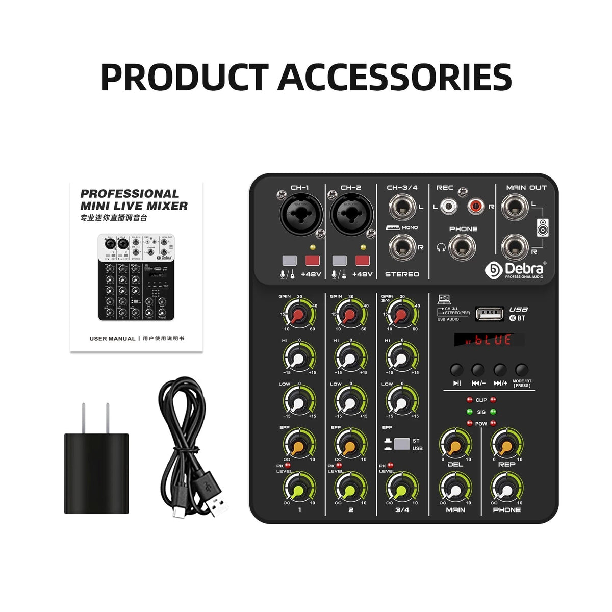 IKGE V8 8-Channel Audio Mixer DJ Console – Bluetooth 5.0, 48V Phantom Power, Delayed Replay Effects for Karaoke, PC Recording, and Podcasting - ZAMAR AUDIO SOLUTIONS