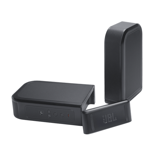 JBL Bar 1300 MK2 Kenya wireless surround speakers in upright and horizontal positions