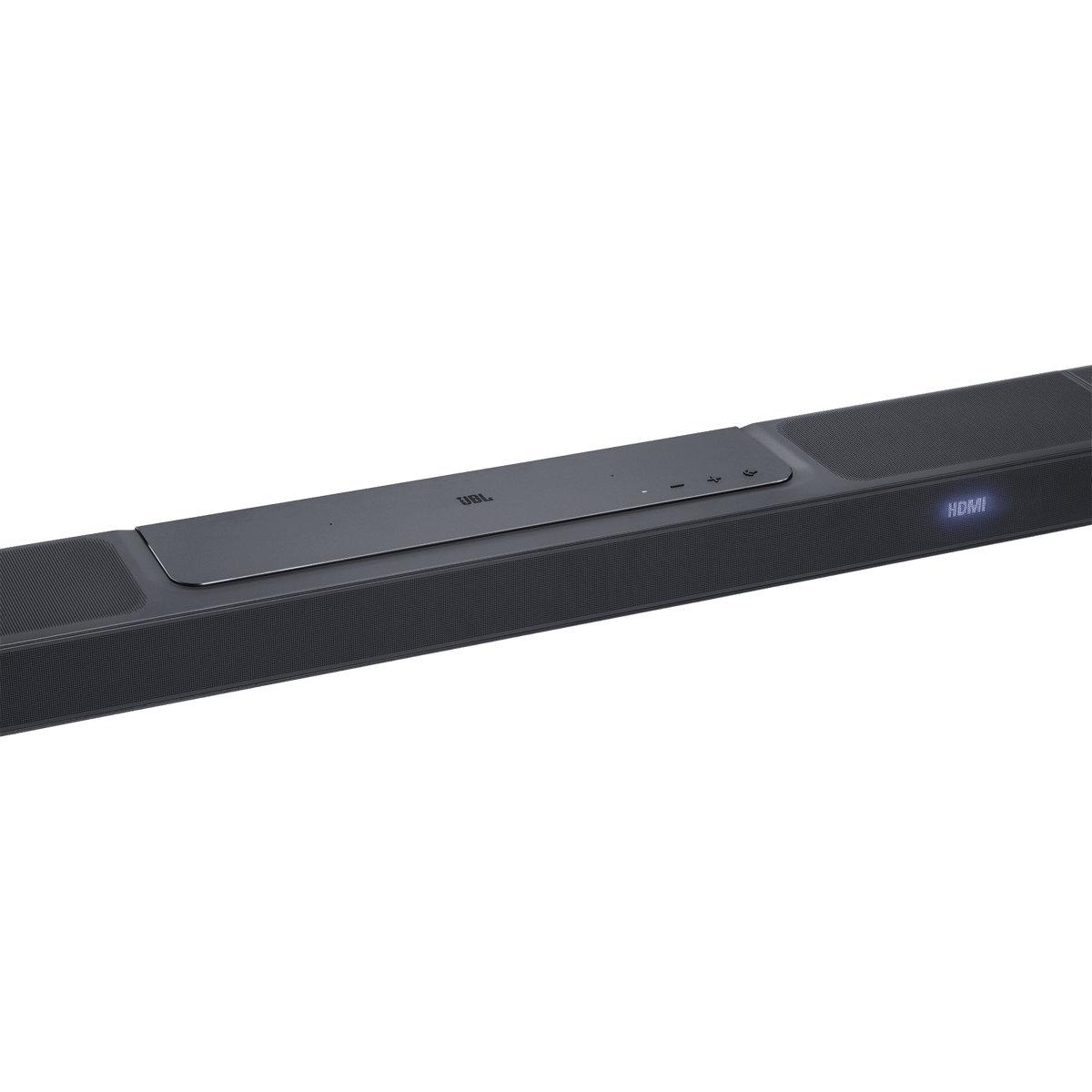 JBL Bar 1300 soundbar Kenya top panel close-up with JBL logo, touch controls, and illuminated HDMI input indicator