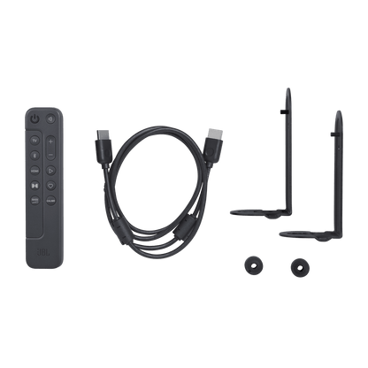 JBL Bar 500 soundbar Kenya in-box accessories — remote control, HDMI cable, wall-mount brackets and screws