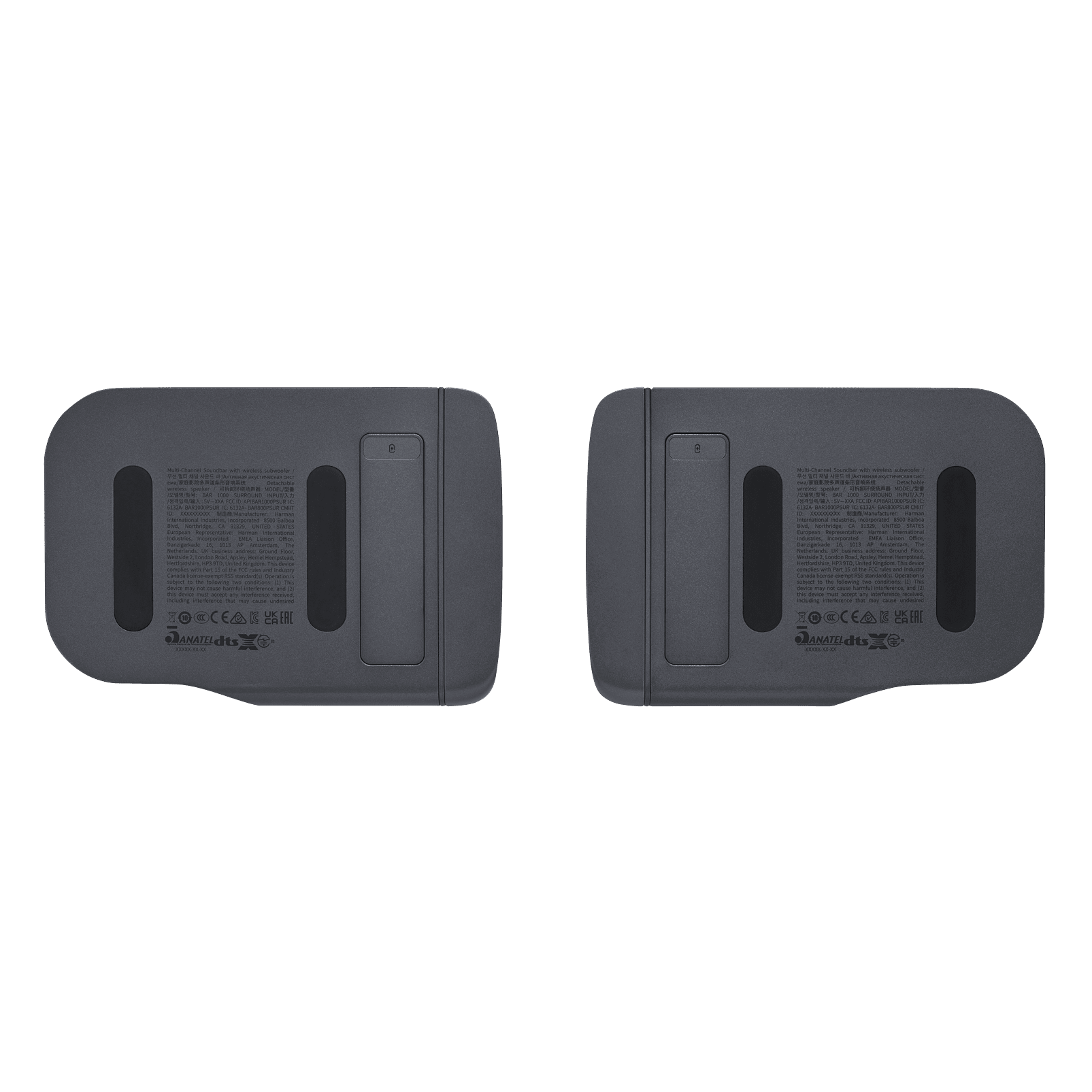 JBL Bar 1000 soundbar Kenya detachable surround speakers rear view showing mounting slots and battery contacts