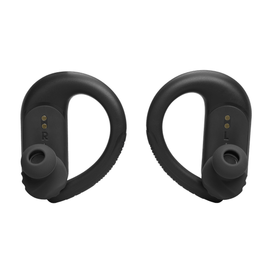 JBL Endurance Peak 3 true wireless sport earbuds with charging case on white background