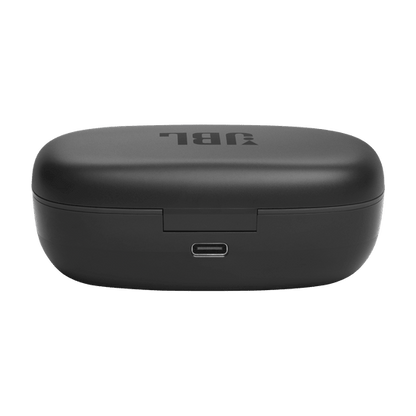 JBL Endurance Peak 3 true wireless sport earbuds with charging case on white background
