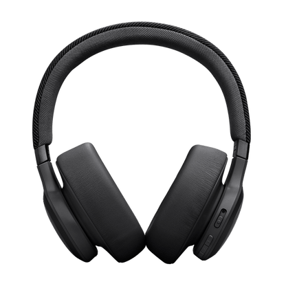 JBL Live 770NC Kenya front angle view showing right earcup side button and textured fabric headband