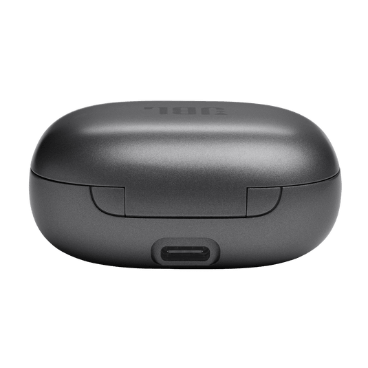 JBL Live Flex Kenya charging case closed bottom view showing USB-C port for wired and wireless charging