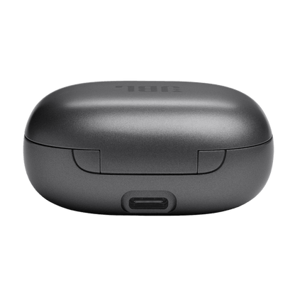 JBL Live Flex Kenya charging case closed bottom view showing USB-C port for wired and wireless charging