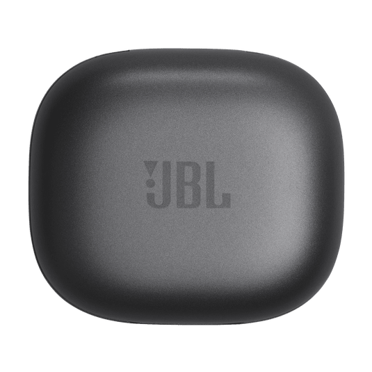 JBL Live Flex Kenya earbuds rear view showing ANC microphone mesh grilles and gold charging contacts