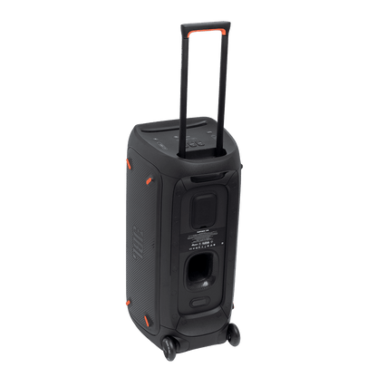 JBL PartyBox 310 Kenya three-quarter front angle showing full body, orange accents and light strip