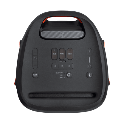 JBL PartyBox 310 Kenya top-down control panel showing Bass, Treble, Echo, Karaoke, Bluetooth and light buttons