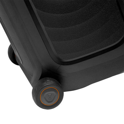 JBL PartyBox 330 Kenya close-up of transport wheel with orange accent ring detail