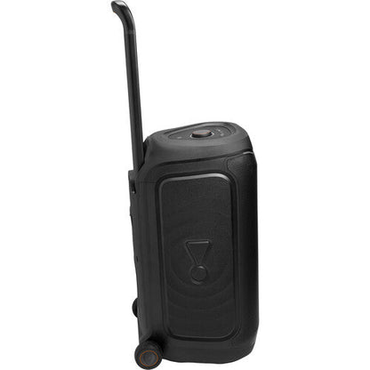 JBL PartyBox 330 Kenya side profile view showing trolley handle, side panel and transport wheel