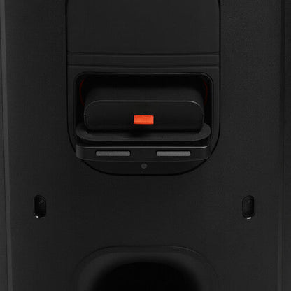 JBL PartyBox 330 Kenya side view of telescoping trolley handle with orange release button