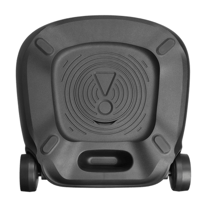JBL PartyBox 520 Kenya bottom view showing passive radiator port, dual transport wheels and rubber feet