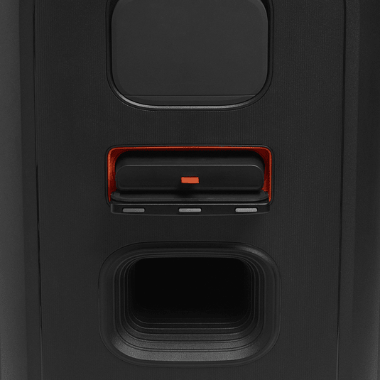 JBL PartyBox 520 Kenya front 3/4 view with extended handle and red-purple RGB lightshow active on grille