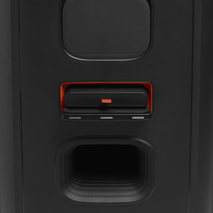 JBL PartyBox 520 Kenya front 3/4 view with extended handle and red-purple RGB lightshow active on grille