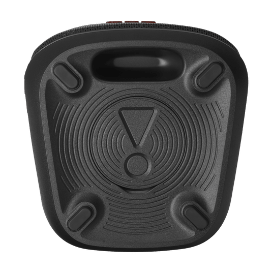 JBL PartyBox Club 120 Kenya bottom view with rubber feet, bass port and carry handle recess