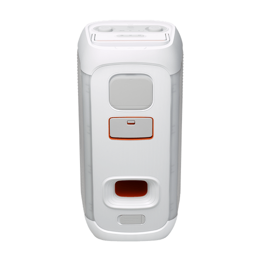 JBL PartyBox Club 120 Kenya white Sensation edition rear view showing connections and battery door