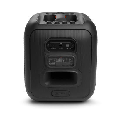 JBL PartyBox Encore Essential Kenya rear panel showing aux input, USB port, TWS button and bass port