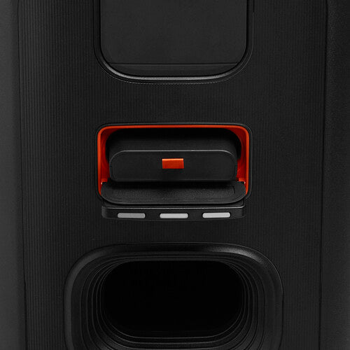 JBL PartyBox Stage 320 Kenya top control panel with mic, bass, treble, echo knobs and Bluetooth button