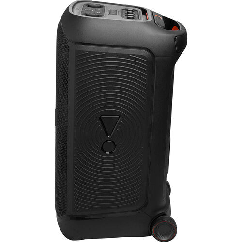 JBL PartyBox Stage 320 Kenya back panel showing battery slot connector and charging port detail