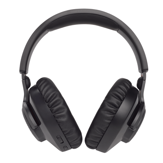 JBL Quantum 350 wireless gaming headset side profile showing memory foam ear cushion and headband